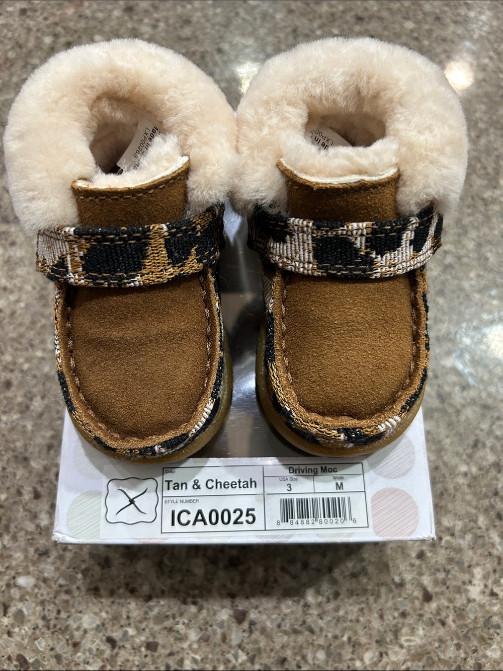 Twisted X Kids Tan & Black Cheetah Moccasins with Plush Lining